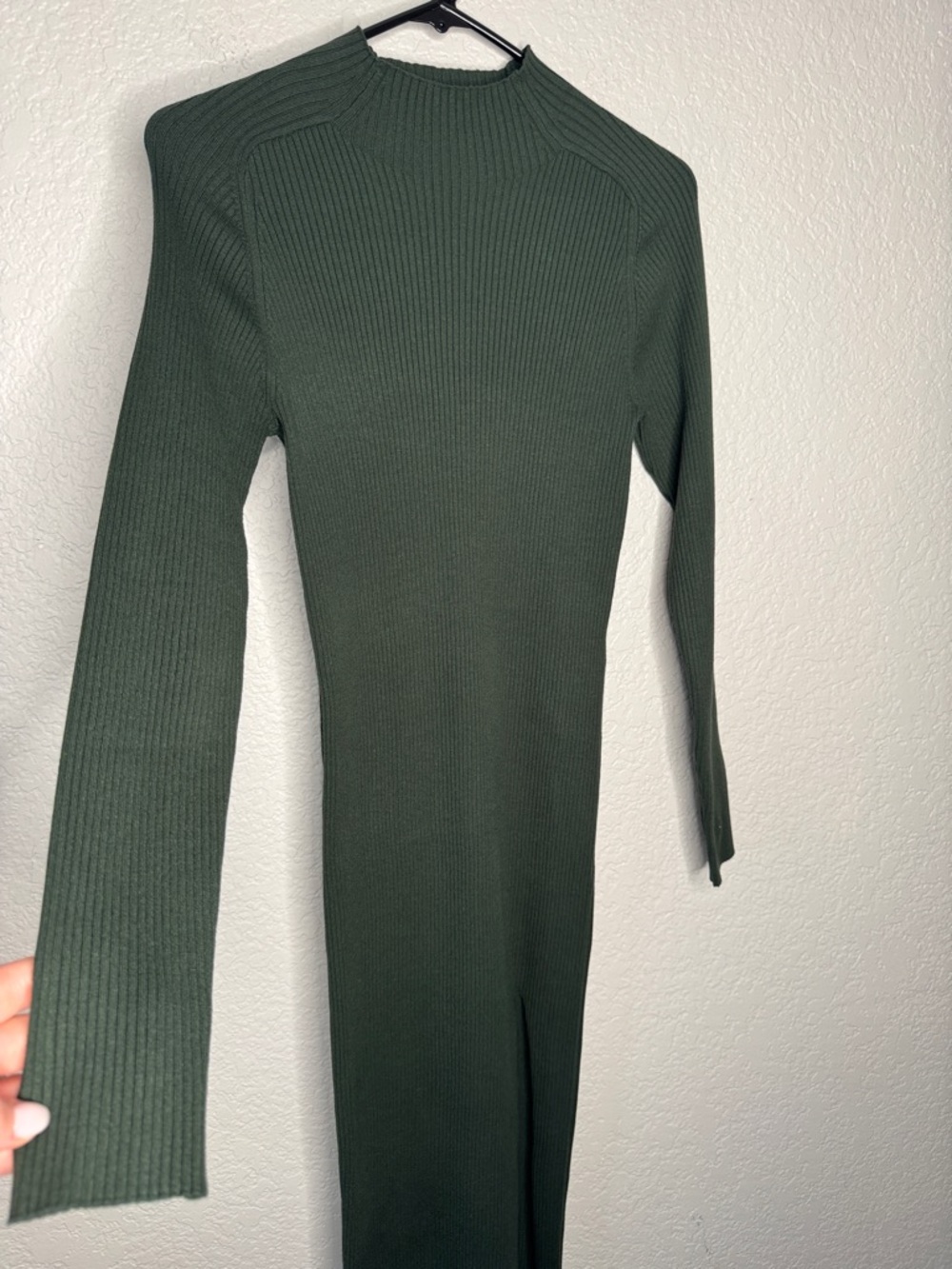 Wilfred Aritzia Knit Ribbed Dress Alchemy Hunter Green Scarab Medium Side Slit - Picture 3 of 8
